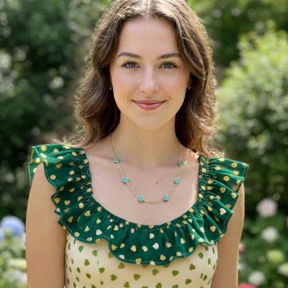 J.Crew Mint Green Enamel Heart Station Necklace - Picture 1 of 9